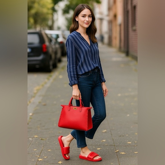 Olukai Sunbeam Slide Sandals Women’s Size 7 W Lehua Flower Red New With Tag - Picture 1 of 9